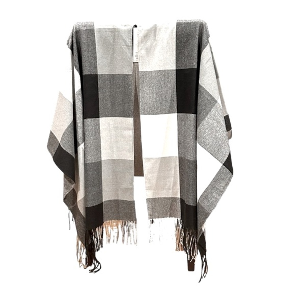 Adrienne Vittadini | Black & White Plaid Fringe Wrap/Shawl/Poncho | NWT NEW